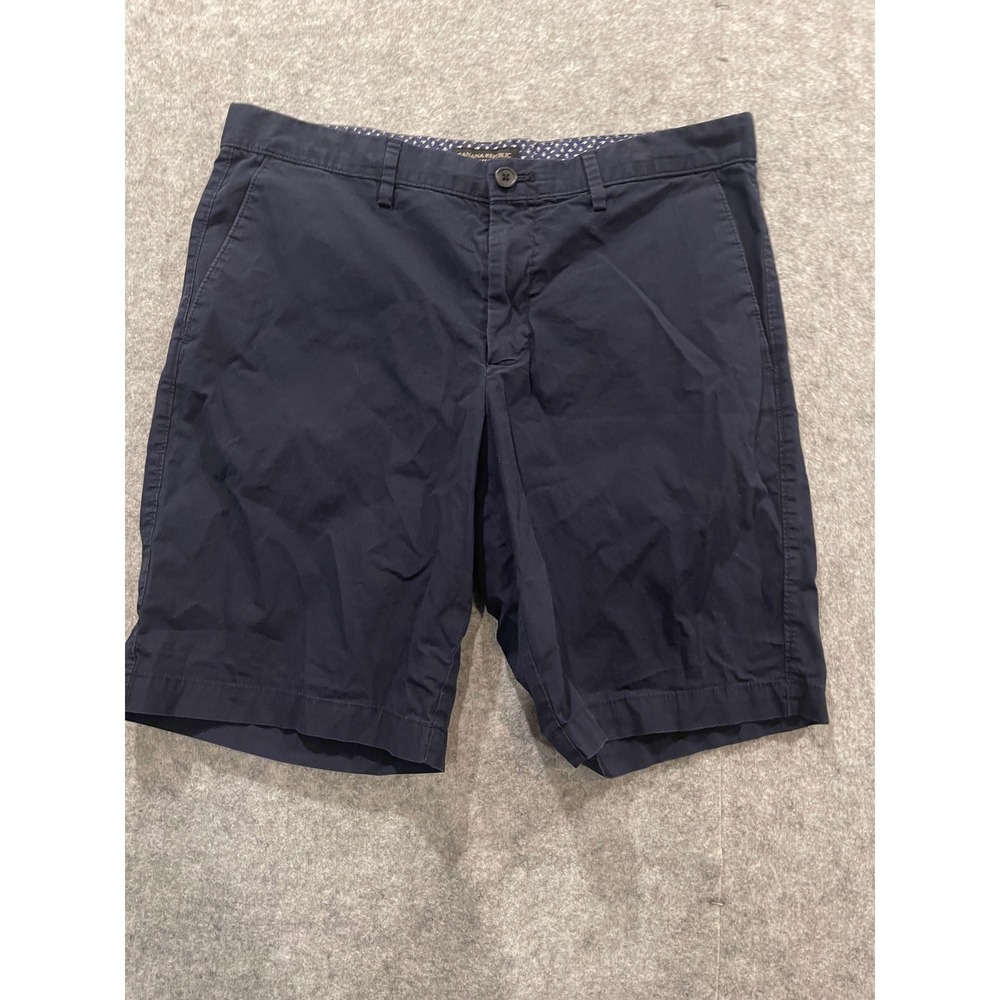 Banana Republic Aiden Short Mens 33 Navy Blue Chino Flat Front Cotton Shorts